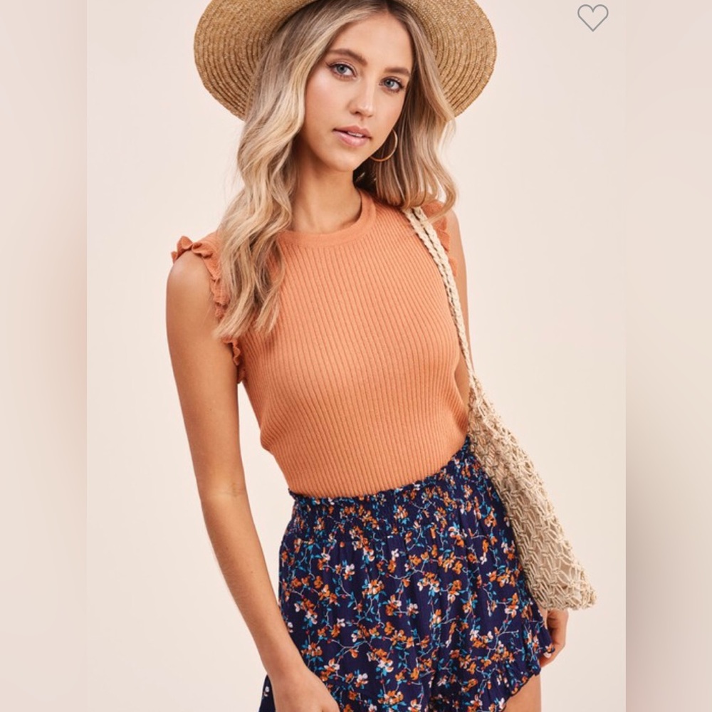 La Miel Orange Sleeveless Sweater with Ruffle trim🌟NWT